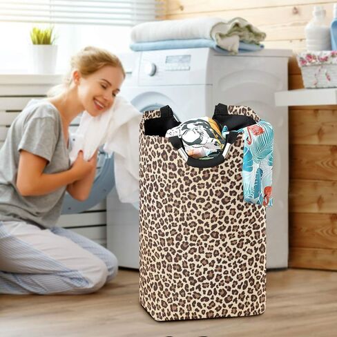 سلة غسيل كبيرة من ALAZA بطباعة الفهد على شكل حيوان الفهد، حقيبة غسيل قابلة للطي من قماش أكسفورد، سلة تخزين منزلية أنيقة مع مقابض، 22.7 بوصة in Kuwait