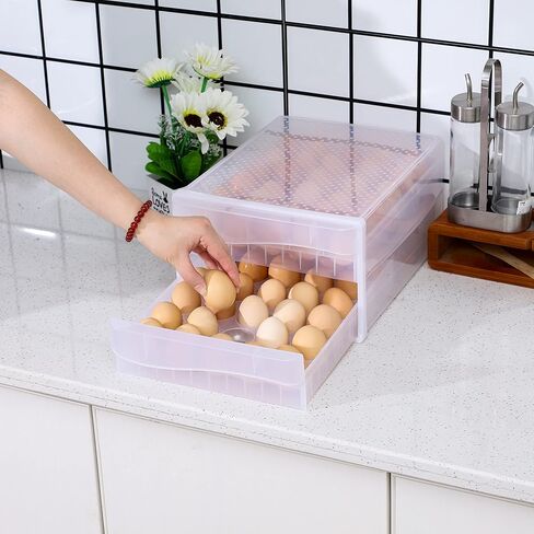 Cq acrylic Egg Container for Refrigerator,1 Tier 30 Egg Organizer Holder for Refrigerator organization,Clear Stackable Egg Dispenser, Plastic Egg Storage Bins for Fridge Organizers and Storage,1Pc in Saudi Arabia