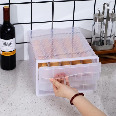 Cq acrylic Egg Container for Refrigerator,1 Tier 30 Egg Organizer Holder for Refrigerator organization,Clear Stackable Egg Dispenser, Plastic Egg Storage Bins for Fridge Organizers and Storage,1Pc in Saudi Arabia