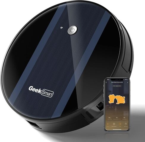 مكنسة كهربائية روبوتية ذكية Geek G6، روبوت مكنسة كهربائية أوتوماتيكية، رفيعة للغاية، شفط قوي 1800 باسكال، شحن ذاتي تلقائي، اتصال واي فاي، تحكم في التطبيق، رائعة للأرضيات الصلبة للسجاد... in Saudi Arabia