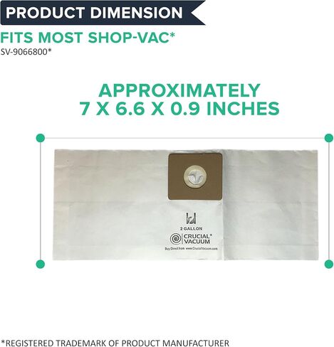 حقيبة مكنسة كهربائية بديلة من Crucial - متوافقة مع Shop Vac Part # 9066800، 7 بوصة × 6.6 بوصة × 0.9 بوصة - تناسب موديلات Shop-Vac من النوع B، مكنسة كهربائية رطبة وجافة سعة 2 جالون - كبيرة الحجم (6 عبوات) in Kuwait