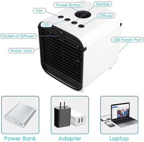 Portable Air Conditioners, 4-in-1 Air Cooler with LED Light and Purifier, Mini Personal Evaporative Cooler for Home & Office Desk Outdoors Travel (White) in Saudi Arabia
