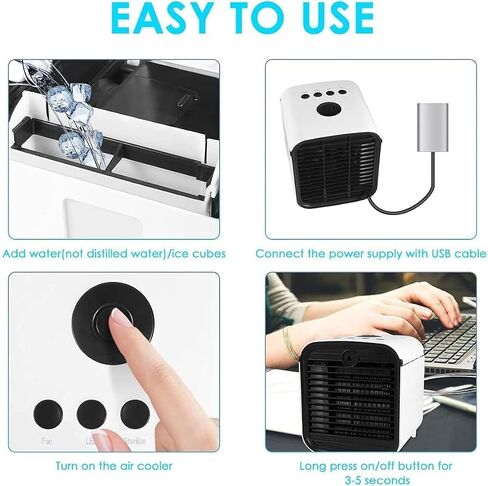 Portable Air Conditioners, 4-in-1 Air Cooler with LED Light and Purifier, Mini Personal Evaporative Cooler for Home & Office Desk Outdoors Travel (White) in Saudi Arabia