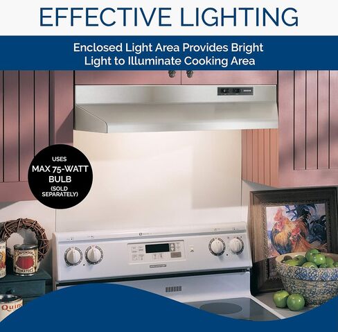 Broan-NuTone Economy 30-inch Under-Cabinet Easy Install Range Hood with 2-Speed Exhaust Fan and Light, 230 Max Blower CFM, White in Kuwait