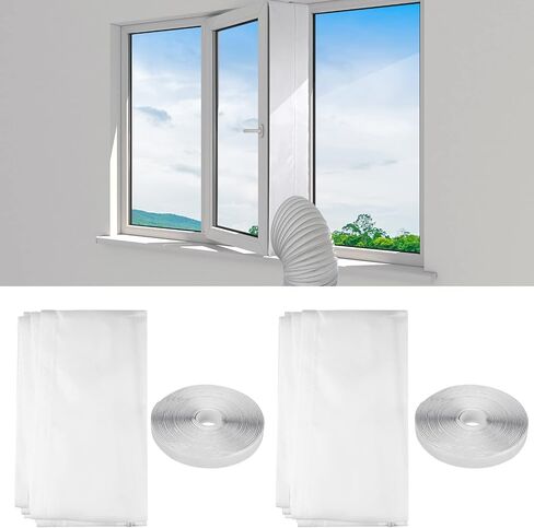 Geosar 2 Sets Window Seal for Portable Air Conditioner 158 Inch Air Exchange Guards Portable AC Window Kit Sealing AC with Zip and Adhesive Fastener for Casement Window Dryer Accessories, White in Saudi Arabia
