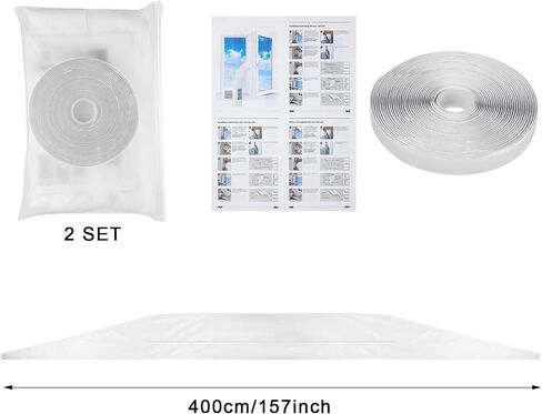 Geosar 2 Sets Window Seal for Portable Air Conditioner 158 Inch Air Exchange Guards Portable AC Window Kit Sealing AC with Zip and Adhesive Fastener for Casement Window Dryer Accessories, White in Saudi Arabia