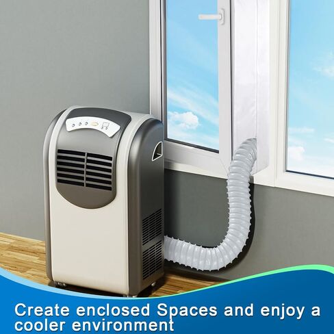 Geosar 2 Sets Window Seal for Portable Air Conditioner 158 Inch Air Exchange Guards Portable AC Window Kit Sealing AC with Zip and Adhesive Fastener for Casement Window Dryer Accessories, White in Saudi Arabia