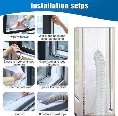 Geosar 2 Sets Window Seal for Portable Air Conditioner 158 Inch Air Exchange Guards Portable AC Window Kit Sealing AC with Zip and Adhesive Fastener for Casement Window Dryer Accessories, White in Saudi Arabia