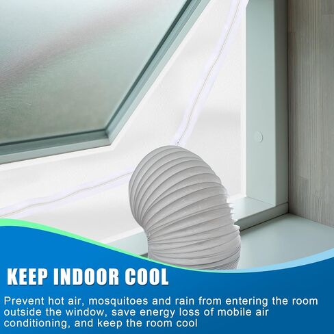 Geosar 2 Sets Window Seal for Portable Air Conditioner 158 Inch Air Exchange Guards Portable AC Window Kit Sealing AC with Zip and Adhesive Fastener for Casement Window Dryer Accessories, White in Saudi Arabia