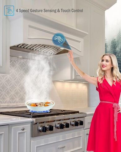 MCBON Range Hood Insert 36 inch, 950 CFM Range Hood Insert, Remote Control Insert Range Hood, 4-Speed Vent Hood Insert, Heat Sensor & Touch Panel, Ducted/Ductless Hood Range Insert, Stainless Steel in Kuwait