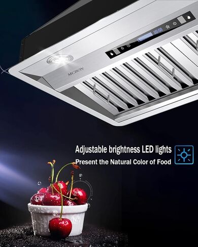 MCBON Range Hood Insert 36 inch, 950 CFM Range Hood Insert, Remote Control Insert Range Hood, 4-Speed Vent Hood Insert, Heat Sensor & Touch Panel, Ducted/Ductless Hood Range Insert, Stainless Steel in Kuwait