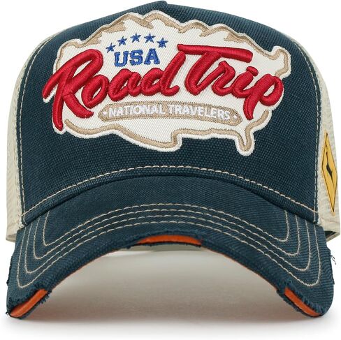 ililily Premium Road Trip Vintage Distressed Snapback Trucker Hat Baseball Cap in Kuwait
