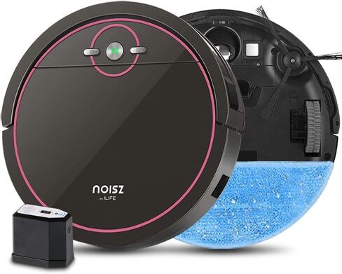 مكنسة كهربائية روبوت NOISZ من ILIFE S5، جدار كهربائي، منفذ شفط خالٍ من التشابك، هادئ، شحن ذاتي تلقائي مثالي للعناية بالحيوانات الأليفة، الأرضيات الصلبة والسجاد منخفض الوبر، أسود in Saudi Arabia