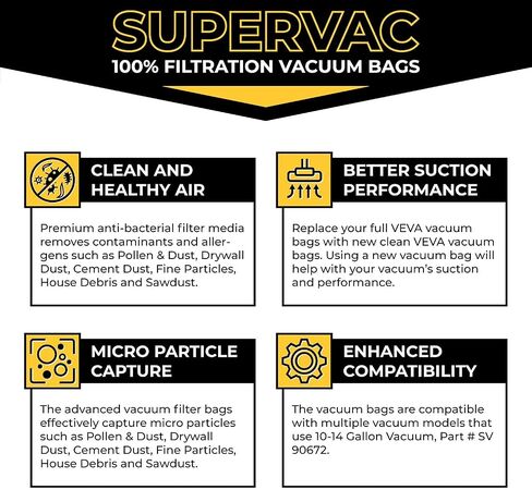 VEVA 10 Pack Premium Vacuum Filter Bags Type I 9067200 Work with Shop Vac 10-14 Gallon Vacuum, Part # SV Shopvac Shop-vac 90672 in Saudi Arabia