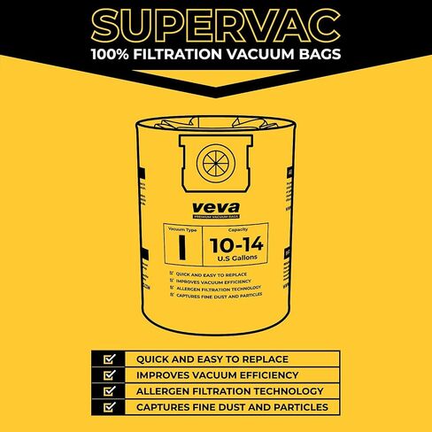 VEVA 10 Pack Premium Vacuum Filter Bags Type I 9067200 Work with Shop Vac 10-14 Gallon Vacuum, Part # SV Shopvac Shop-vac 90672 in Saudi Arabia