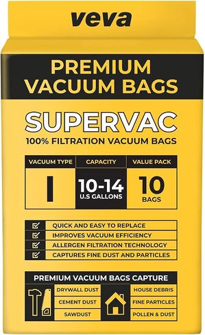 VEVA 10 Pack Premium Vacuum Filter Bags Type I 9067200 Work with Shop Vac 10-14 Gallon Vacuum, Part # SV Shopvac Shop-vac 90672 in Saudi Arabia