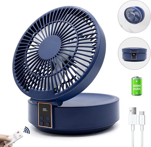 مروحة مكتب محمولة 6.7 انش 3 سرعات هادئة 4000mAh تعمل بالبطارية USB مروحة طاولة شخصية قابلة للطي 120 درجة مع جهاز تحكم عن بعد ومؤقت ومصابيح LED للمنزل والمكتب والسفر in Saudi Arabia