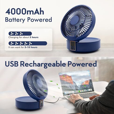 مروحة مكتب محمولة 6.7 انش 3 سرعات هادئة 4000mAh تعمل بالبطارية USB مروحة طاولة شخصية قابلة للطي 120 درجة مع جهاز تحكم عن بعد ومؤقت ومصابيح LED للمنزل والمكتب والسفر in Saudi Arabia