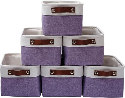 سلال تخزين قماشية لتنظيم الارفف والخزانات والغسيل والحضانة، سلال مزخرفة للهدايا الفارغة (11.8 × 7.8 × 5.9 انش - 6 قطع، بيج) in Kuwait