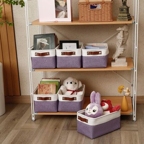 سلال تخزين قماشية لتنظيم الارفف والخزانات والغسيل والحضانة، سلال مزخرفة للهدايا الفارغة (11.8 × 7.8 × 5.9 انش - 6 قطع، بيج) in Kuwait