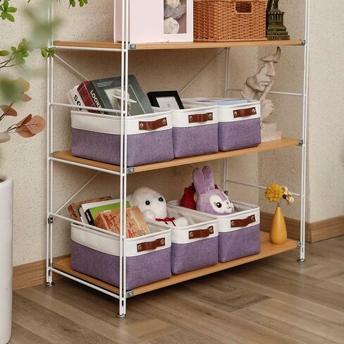 سلال تخزين قماشية لتنظيم الارفف والخزانات والغسيل والحضانة، سلال مزخرفة للهدايا الفارغة (11.8 × 7.8 × 5.9 انش - 6 قطع، بيج) in Kuwait