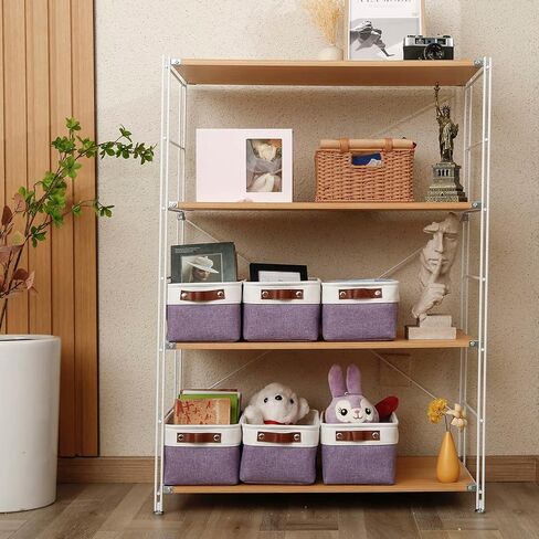 سلال تخزين قماشية لتنظيم الارفف والخزانات والغسيل والحضانة، سلال مزخرفة للهدايا الفارغة (11.8 × 7.8 × 5.9 انش - 6 قطع، بيج) in Kuwait