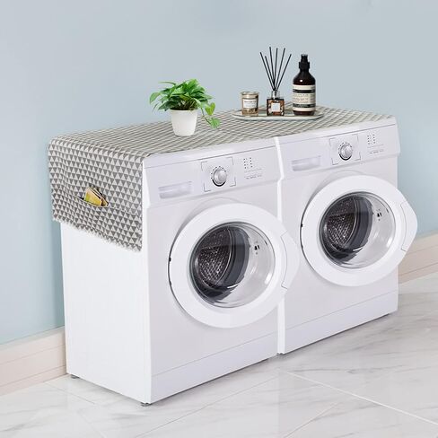 Washer And Dryer Covers for The Top, Fridge Dust Cover Washing Machine Cover With Storage Bags Washing Machine Protector Mat for Home and Kitchen Laundry 27.5 * 67in(Gray, Triangle) in Saudi Arabia