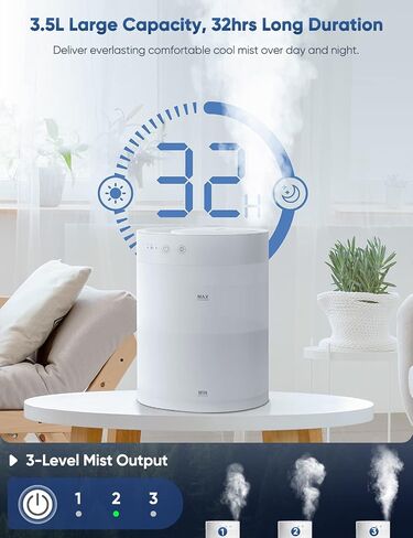 مرطب هواء Xburan Cool Mist لغرفة النوم، مرطب هواء بملء علوي 3.5 لتر وموزع للزيوت العطرية مع إضاءة محيطة، 3 مستويات رذاذ، تشغيل هادئ، مدة 32 ساعة، مرطبات لنباتات الأطفال في الغرف الكبيرة، أبيض in Saudi Arabia