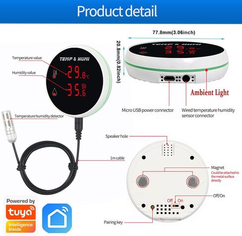 إنذار مستشعر درجة الحرارة والرطوبة واي فاي: مقياس حرارة رقمي للرطوبة مع مسبار وبطارية قابلة لإعادة الشحن، إنذار صفارة وتنبيهات التطبيق، مراقب رطوبة درجة الحرارة الذكي للحيوانات الأليفة في حاضنة الفريزر in Kuwait