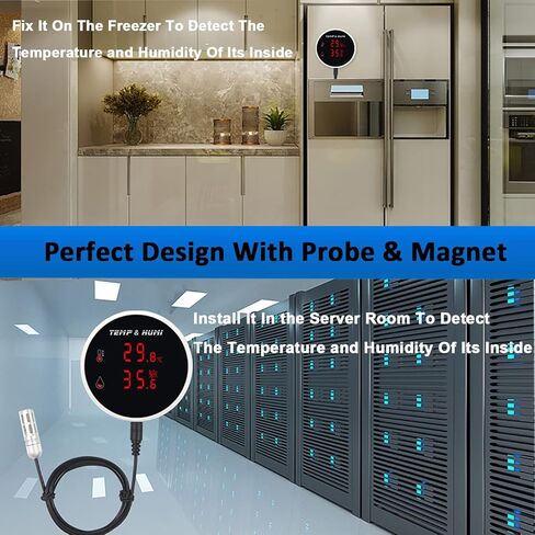 إنذار مستشعر درجة الحرارة والرطوبة واي فاي: مقياس حرارة رقمي للرطوبة مع مسبار وبطارية قابلة لإعادة الشحن، إنذار صفارة وتنبيهات التطبيق، مراقب رطوبة درجة الحرارة الذكي للحيوانات الأليفة في حاضنة الفريزر in Kuwait