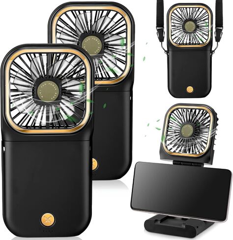 2 Pcs Foldable Fan Small Portable Mini Fan USB Neck Quiet Fan Handheld Personal Battery Operated 3 Speeds Desk Fan for Home Office Outdoor Travel (Black, F30 with Power Bank) in Saudi Arabia