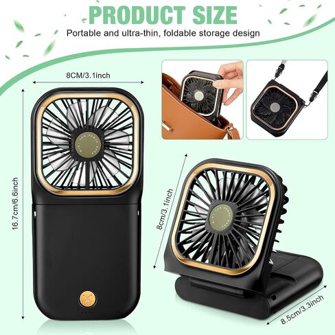 2 Pcs Foldable Fan Small Portable Mini Fan USB Neck Quiet Fan Handheld Personal Battery Operated 3 Speeds Desk Fan for Home Office Outdoor Travel (Black, F30 with Power Bank) in Saudi Arabia