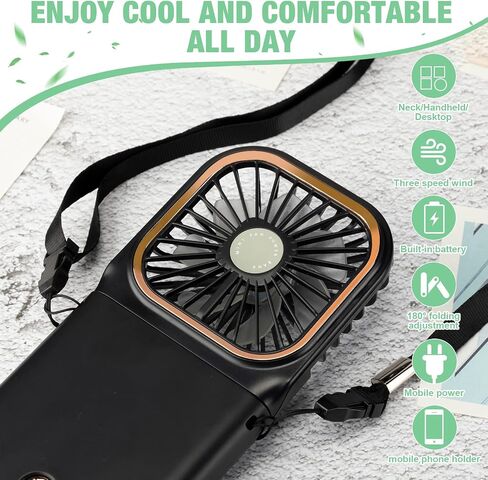 2 Pcs Foldable Fan Small Portable Mini Fan USB Neck Quiet Fan Handheld Personal Battery Operated 3 Speeds Desk Fan for Home Office Outdoor Travel (Black, F30 with Power Bank) in Saudi Arabia