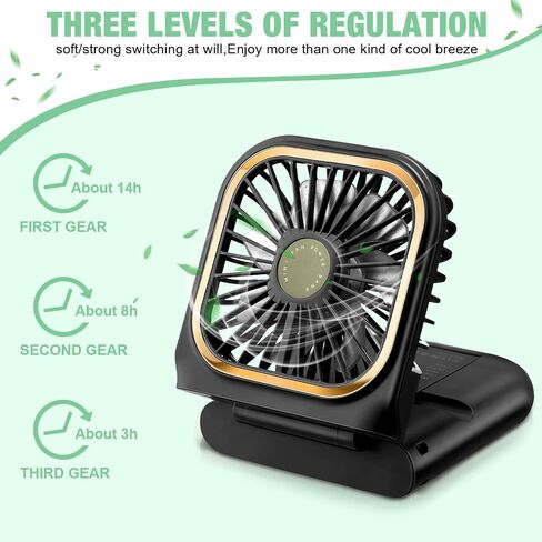 2 Pcs Foldable Fan Small Portable Mini Fan USB Neck Quiet Fan Handheld Personal Battery Operated 3 Speeds Desk Fan for Home Office Outdoor Travel (Black, F30 with Power Bank) in Saudi Arabia