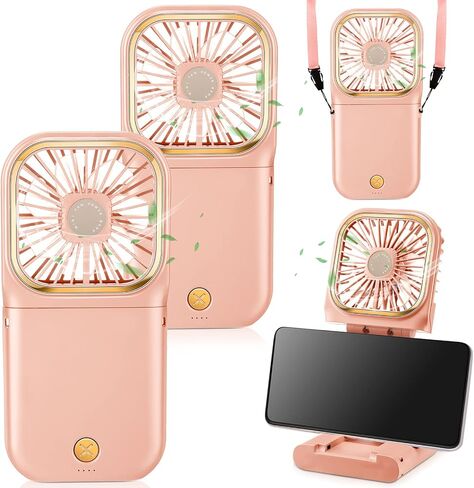 2 Pcs Foldable Fan Small Portable Mini Fan USB Neck Quiet Fan Handheld Personal Battery Operated 3 Speeds Desk Fan for Home Office Outdoor Travel (Black, F30 with Power Bank) in Saudi Arabia