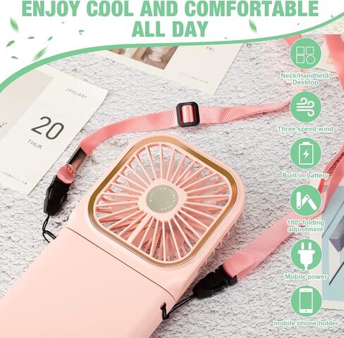 2 Pcs Foldable Fan Small Portable Mini Fan USB Neck Quiet Fan Handheld Personal Battery Operated 3 Speeds Desk Fan for Home Office Outdoor Travel (Black, F30 with Power Bank) in Saudi Arabia