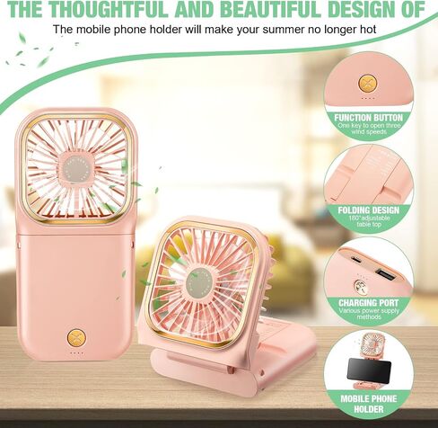 2 Pcs Foldable Fan Small Portable Mini Fan USB Neck Quiet Fan Handheld Personal Battery Operated 3 Speeds Desk Fan for Home Office Outdoor Travel (Black, F30 with Power Bank) in Saudi Arabia
