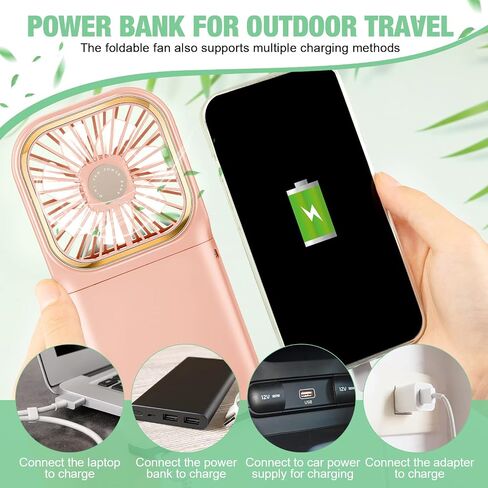 2 Pcs Foldable Fan Small Portable Mini Fan USB Neck Quiet Fan Handheld Personal Battery Operated 3 Speeds Desk Fan for Home Office Outdoor Travel (Black, F30 with Power Bank) in Saudi Arabia