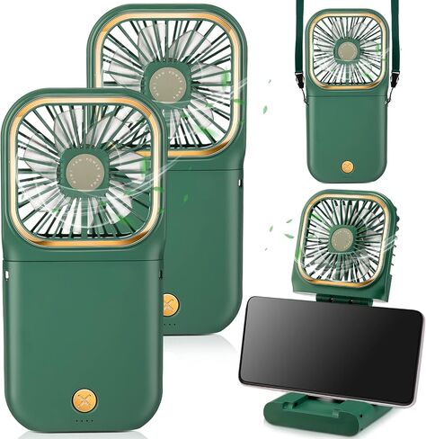 2 Pcs Foldable Fan Small Portable Mini Fan USB Neck Quiet Fan Handheld Personal Battery Operated 3 Speeds Desk Fan for Home Office Outdoor Travel (Black, F30 with Power Bank) in Saudi Arabia