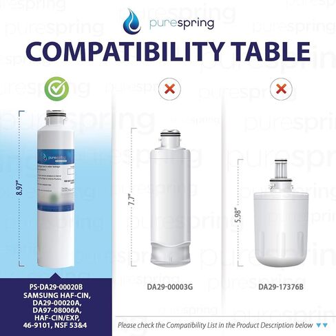 PureSpring DA29-00020B Replacement Samsung Refrigerator Water Filter HAF-CIN, RH22H9010SR, RF26J7500SR, RF4287HARS, RS261MDRS, NSF/ANSI 42 Certified (2 Pack) in Saudi Arabia