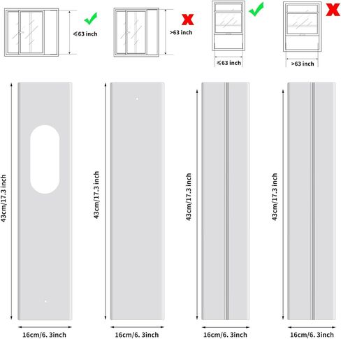 مجموعة نافذة التيار المتردد المحمولة من Gulrear للنافذة الرأسية أجزاء ختم نافذة مكيف الهواء المحمولة بطول قابل للتعديل من 20 بوصة إلى 62 بوصة مجموعة فتحات تهوية تيار متردد للنافذة المنزلقة مناسبة لخرطوم العادم بقطر 5.0 بوصة/13 سم in Kuwait