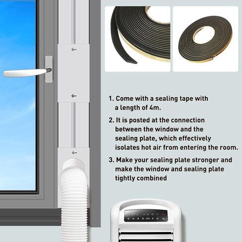 مجموعة نافذة التيار المتردد المحمولة من Gulrear للنافذة الرأسية أجزاء ختم نافذة مكيف الهواء المحمولة بطول قابل للتعديل من 20 بوصة إلى 62 بوصة مجموعة فتحات تهوية تيار متردد للنافذة المنزلقة مناسبة لخرطوم العادم بقطر 5.0 بوصة/13 سم in Kuwait