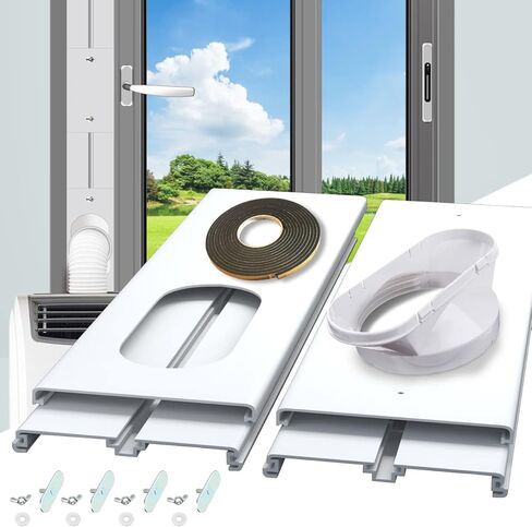 مجموعة نافذة التيار المتردد المحمولة من Gulrear للنافذة الرأسية أجزاء ختم نافذة مكيف الهواء المحمولة بطول قابل للتعديل من 20 بوصة إلى 62 بوصة مجموعة فتحات تهوية تيار متردد للنافذة المنزلقة مناسبة لخرطوم العادم بقطر 5.0 بوصة/13 سم in Kuwait