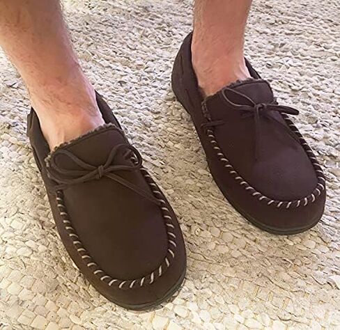 Dearfoams Men's Microsuede Moccasin with Tie Slipper in Saudi Arabia