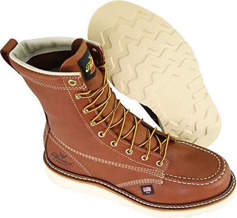 Thorogood American Heritage 8" Steel Toe Work Boots for Men - Full-Grain Leather with Moc Toe, Slip-Resistant Wedge Outsole, and Comfort Insole; EH Rated in Saudi Arabia
