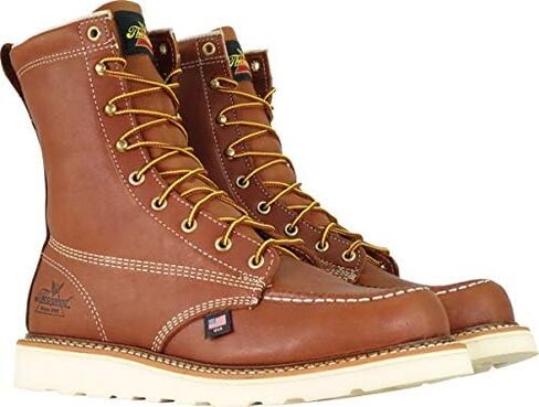 Thorogood American Heritage 8" Steel Toe Work Boots for Men - Full-Grain Leather with Moc Toe, Slip-Resistant Wedge Outsole, and Comfort Insole; EH Rated in Saudi Arabia