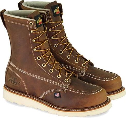 Thorogood American Heritage 8" Steel Toe Work Boots for Men - Full-Grain Leather with Moc Toe, Slip-Resistant Wedge Outsole, and Comfort Insole; EH Rated in Saudi Arabia