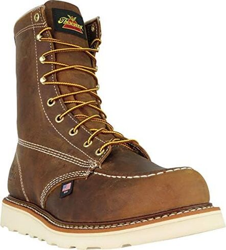 Thorogood American Heritage 8" Steel Toe Work Boots for Men - Full-Grain Leather with Moc Toe, Slip-Resistant Wedge Outsole, and Comfort Insole; EH Rated in Saudi Arabia