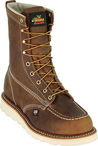 Thorogood American Heritage 8" Steel Toe Work Boots for Men - Full-Grain Leather with Moc Toe, Slip-Resistant Wedge Outsole, and Comfort Insole; EH Rated in Saudi Arabia