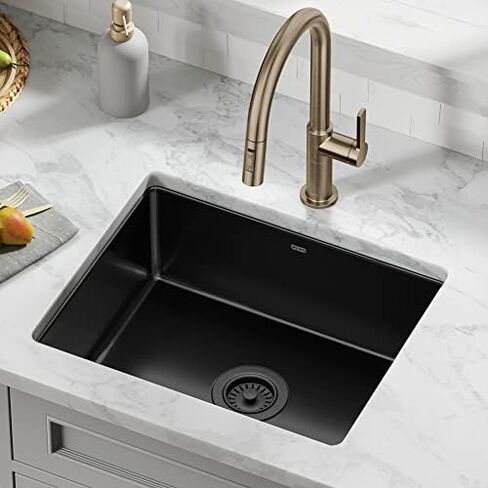 KRAUS Pintura Porcelain Enameled Steel Undermount Single Bowl Kitchen Sink in Black, KE1US21GBL in Saudi Arabia
